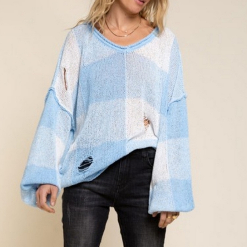 POL Distressed Relaxed Fit Sweater - Picture 1 of 5